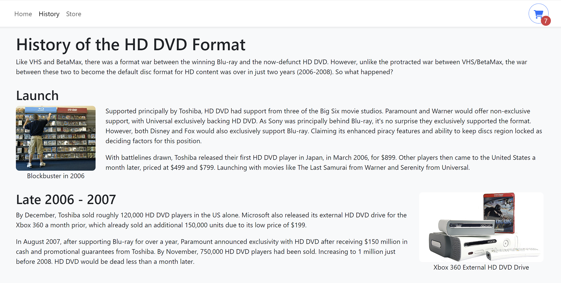 HD DVD Storefront page