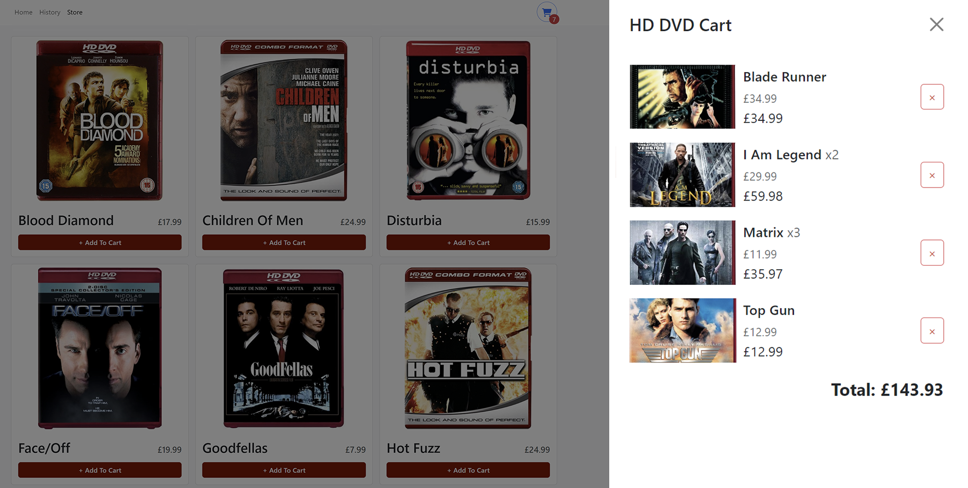 HD DVD Store shopping cart