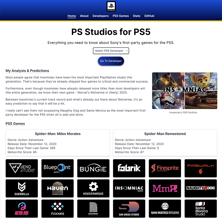 Collage of ps5studios.com homepage and developer page